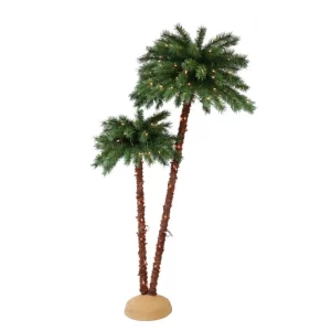 6' + 3.5' Green Dual Palm Tree - Pre-Lit