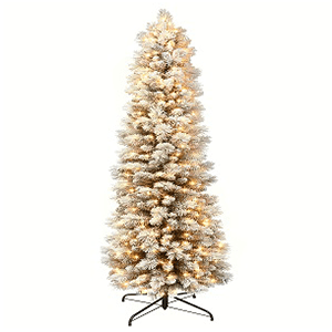 Flocked Portland Pine Pencil Trees - Pre-Lit