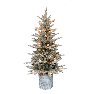 Potted Flocked Arctic Fir Trees - Pre-Lit
