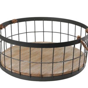 Set of 2 Wire Baskets with Wooden Base and Handles