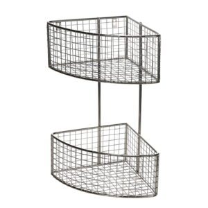 14" 2 Tier Metal Storage Corner Shelf Basket in Chrome/Silver